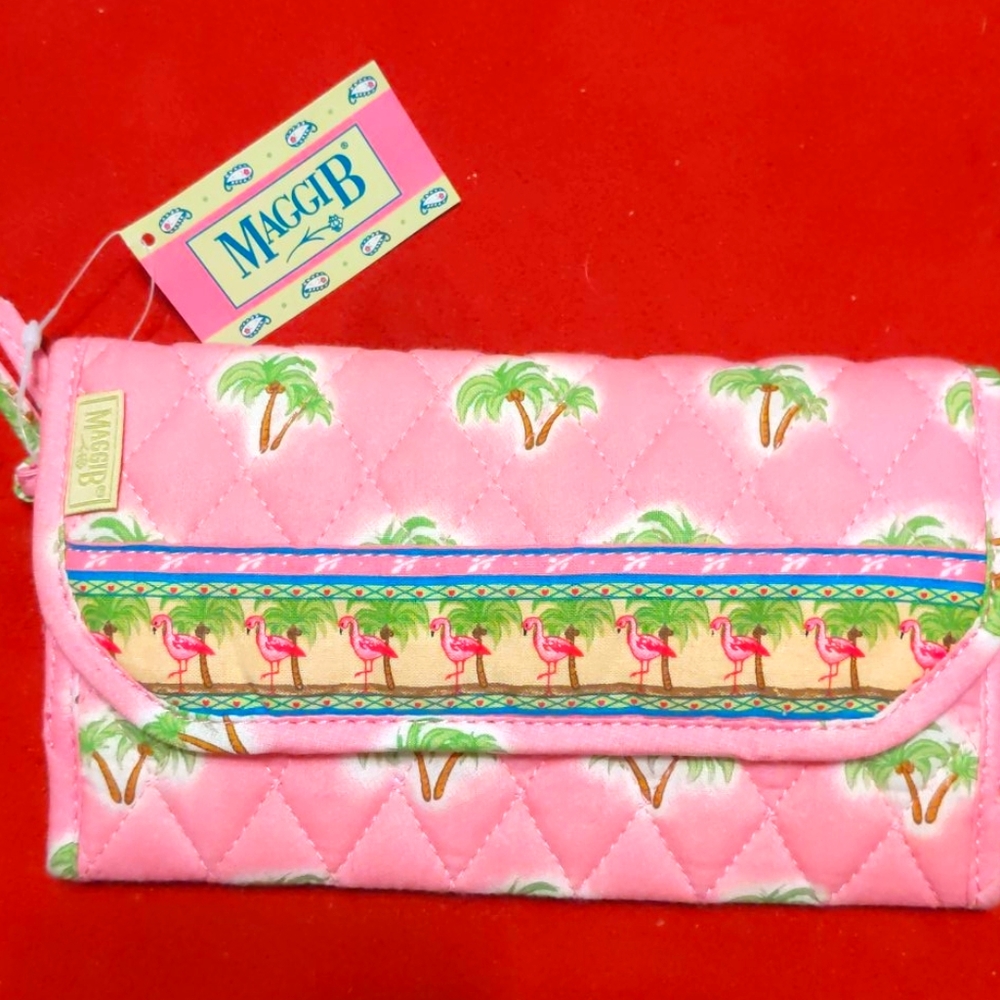 MAGGI B PALM TREE FLAMINGO CROSSBODY WALLET CLUTC